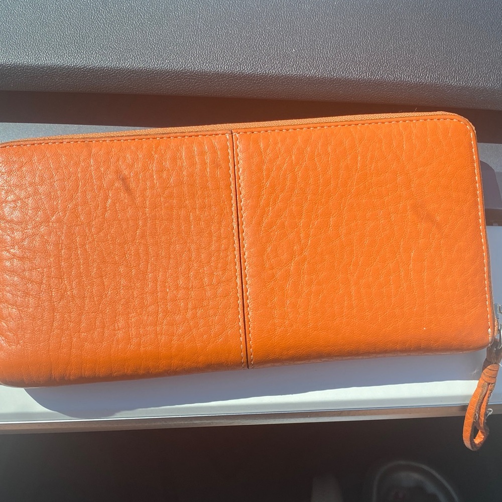 Cole Haan Orange Leather Zip Wallet - Picture 2 of 7